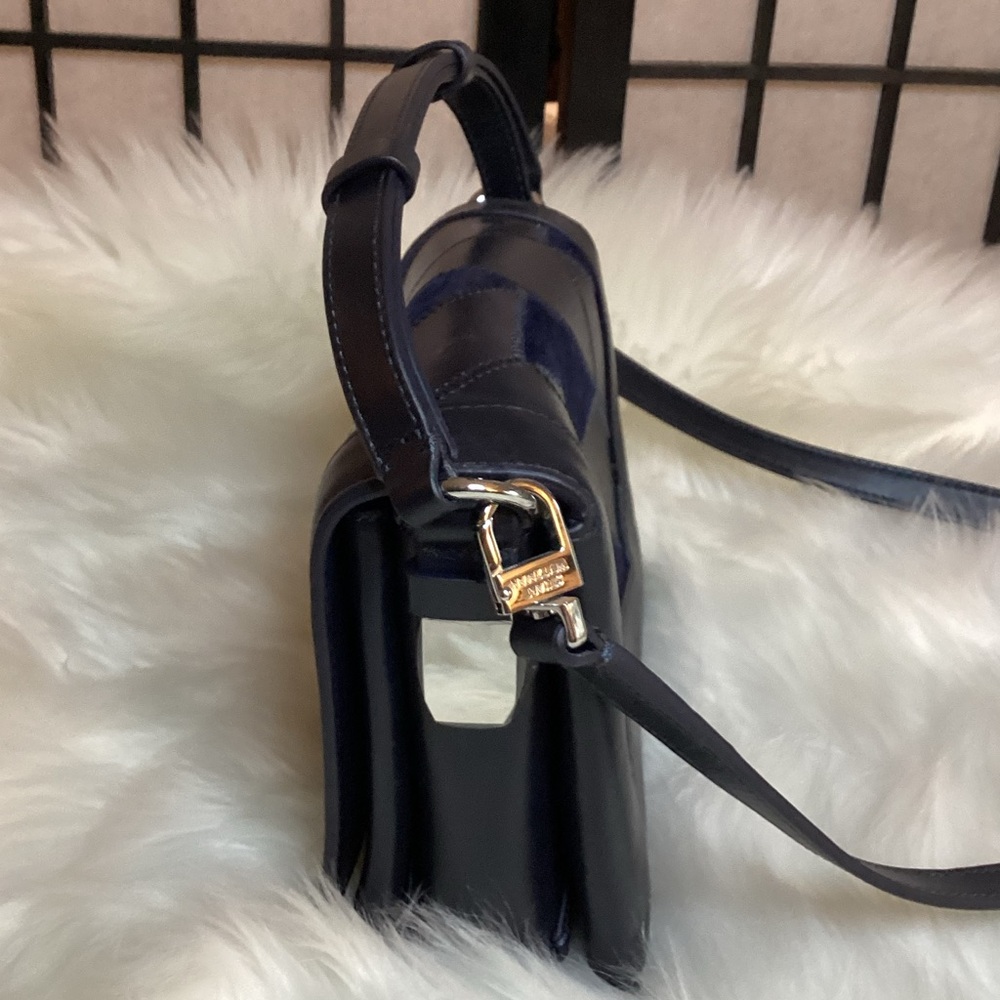 Stuart Weitzman Navy Blue Leather And Suede Patchwork Crossbody Purse - Picture 3 of 7